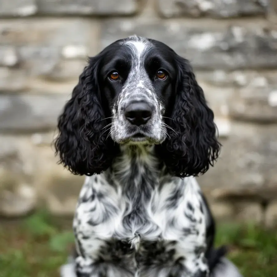 Poppy, cocker anglais bleu rouan, portrait rapproché